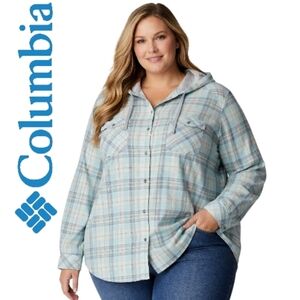 Columbia Women’s Plaid Button-Up Times Two Hoodie 100% Cotton